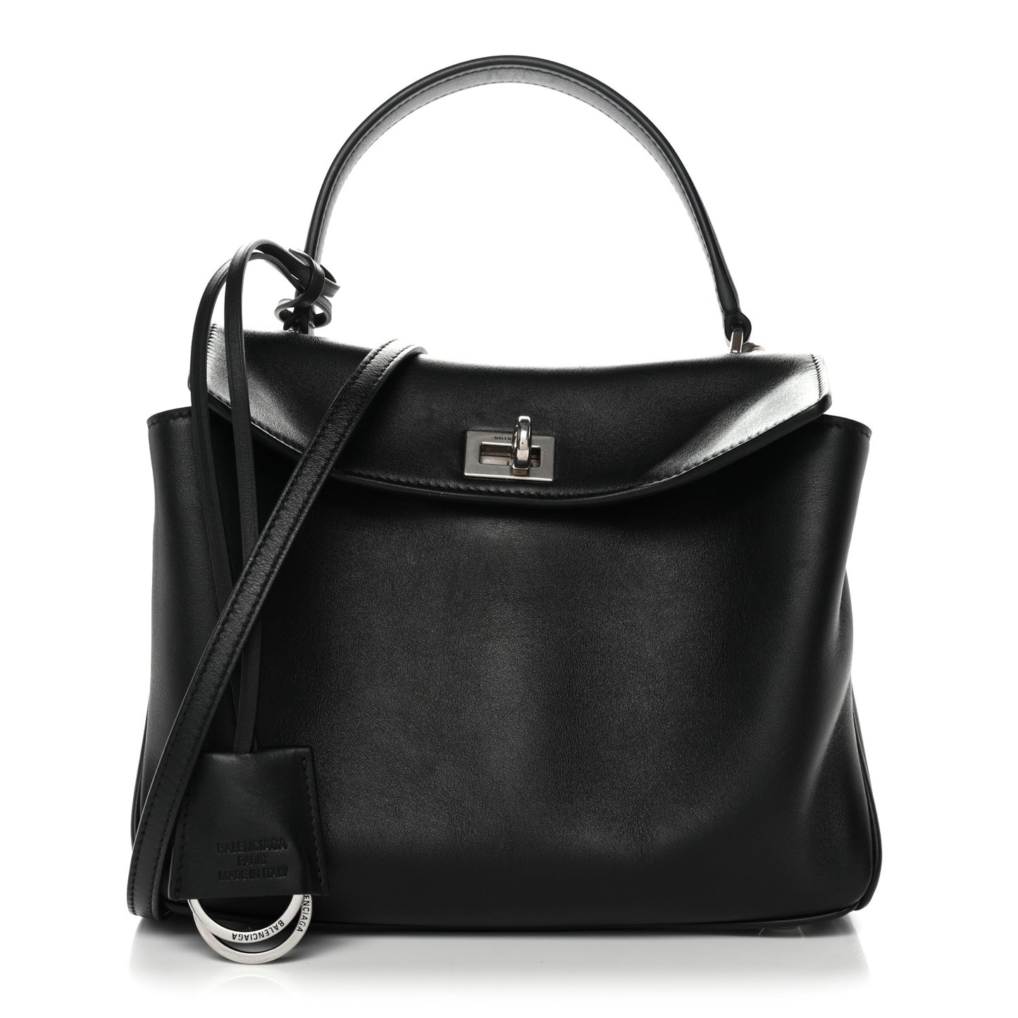 Natural Smooth Calfskin Mini Rodeo Top Handle Handbag Black