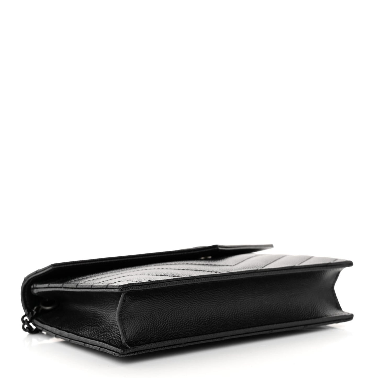Grain De Poudre Matelasse Chevron Monogram Monochrome Envelope Chain Wallet Black