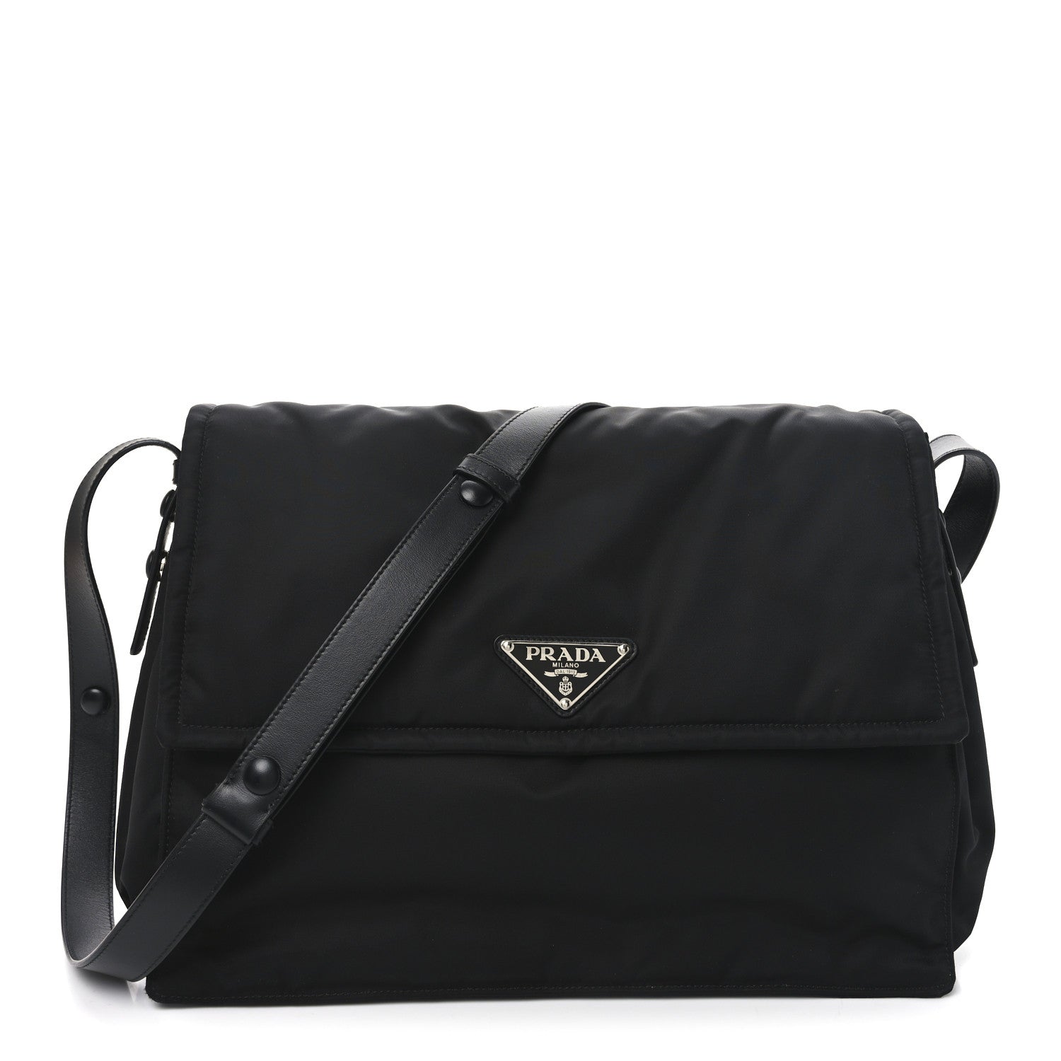 Prada Re-Nylon Vitello Padded Large Flap Shoulder Bag Black 1 of 8