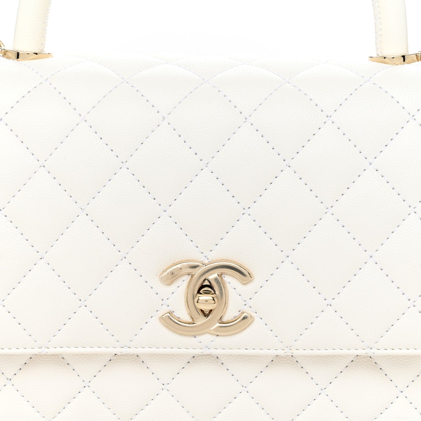 Caviar Quilted Small Coco Handle Flap White