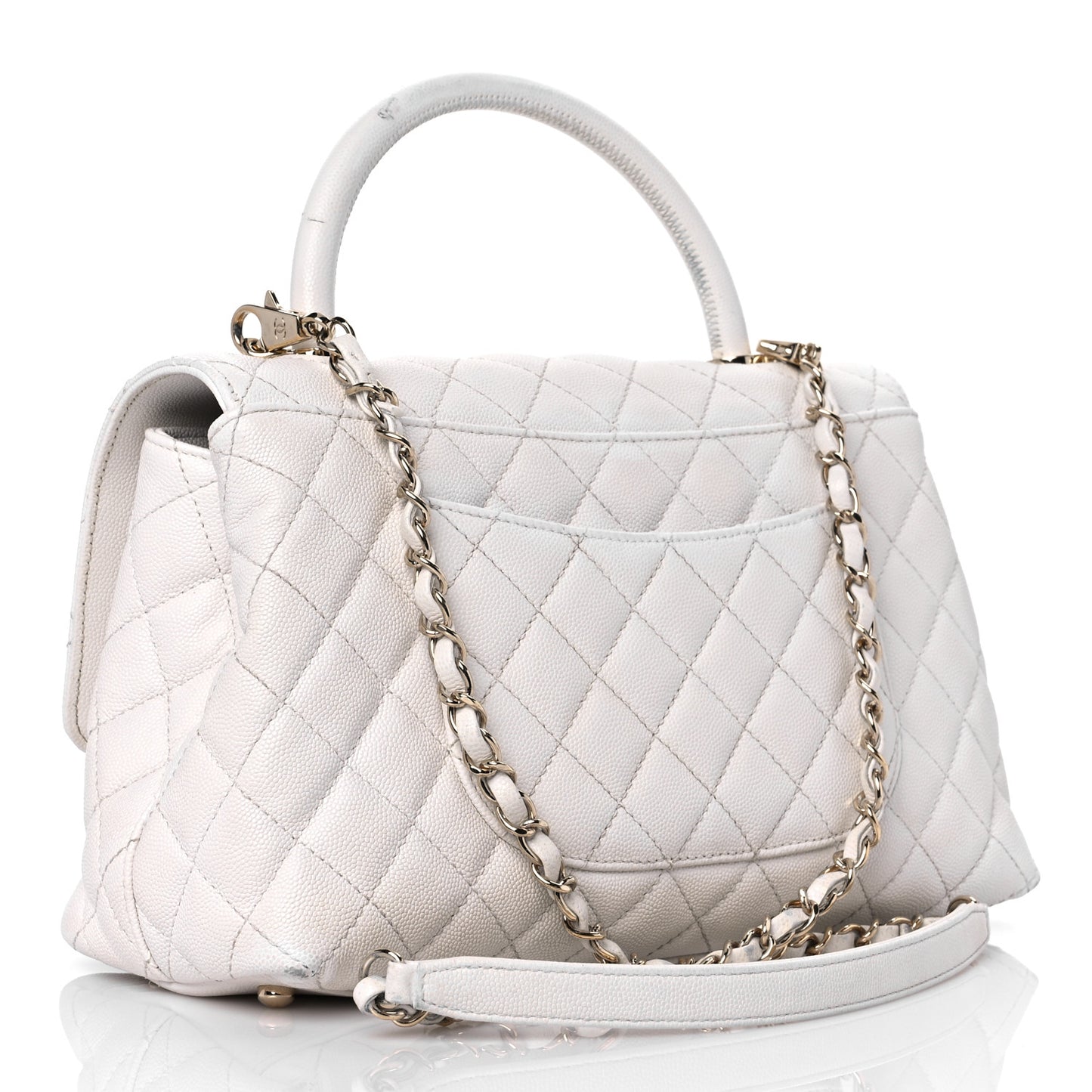 Caviar Quilted Small Coco Handle Flap White