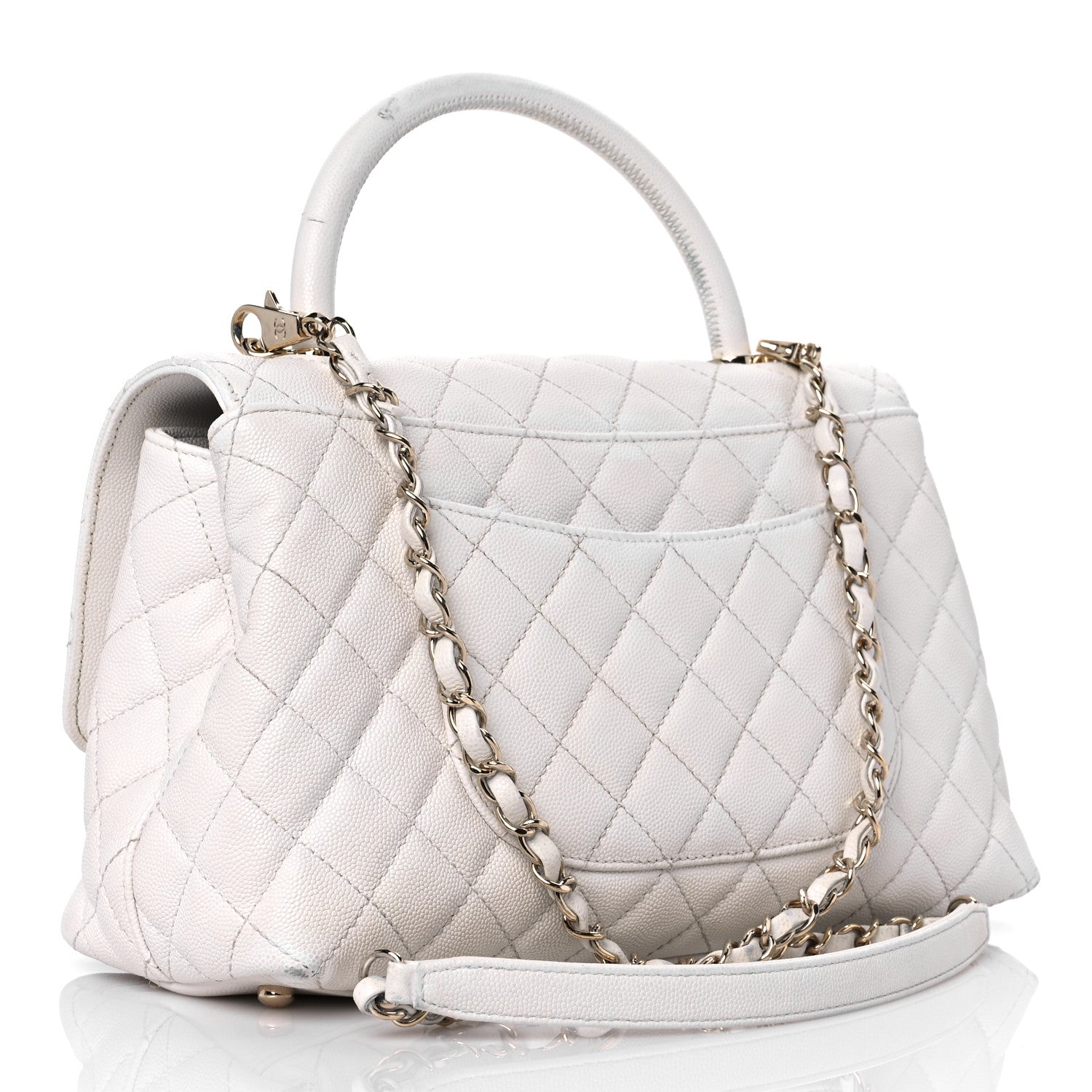 Chanel Caviar Quilted Small Coco Handle Flap White 3 of 20