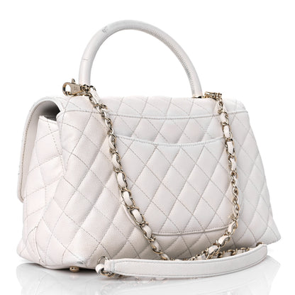 Chanel Caviar Quilted Small Coco Handle Flap White 3 of 20