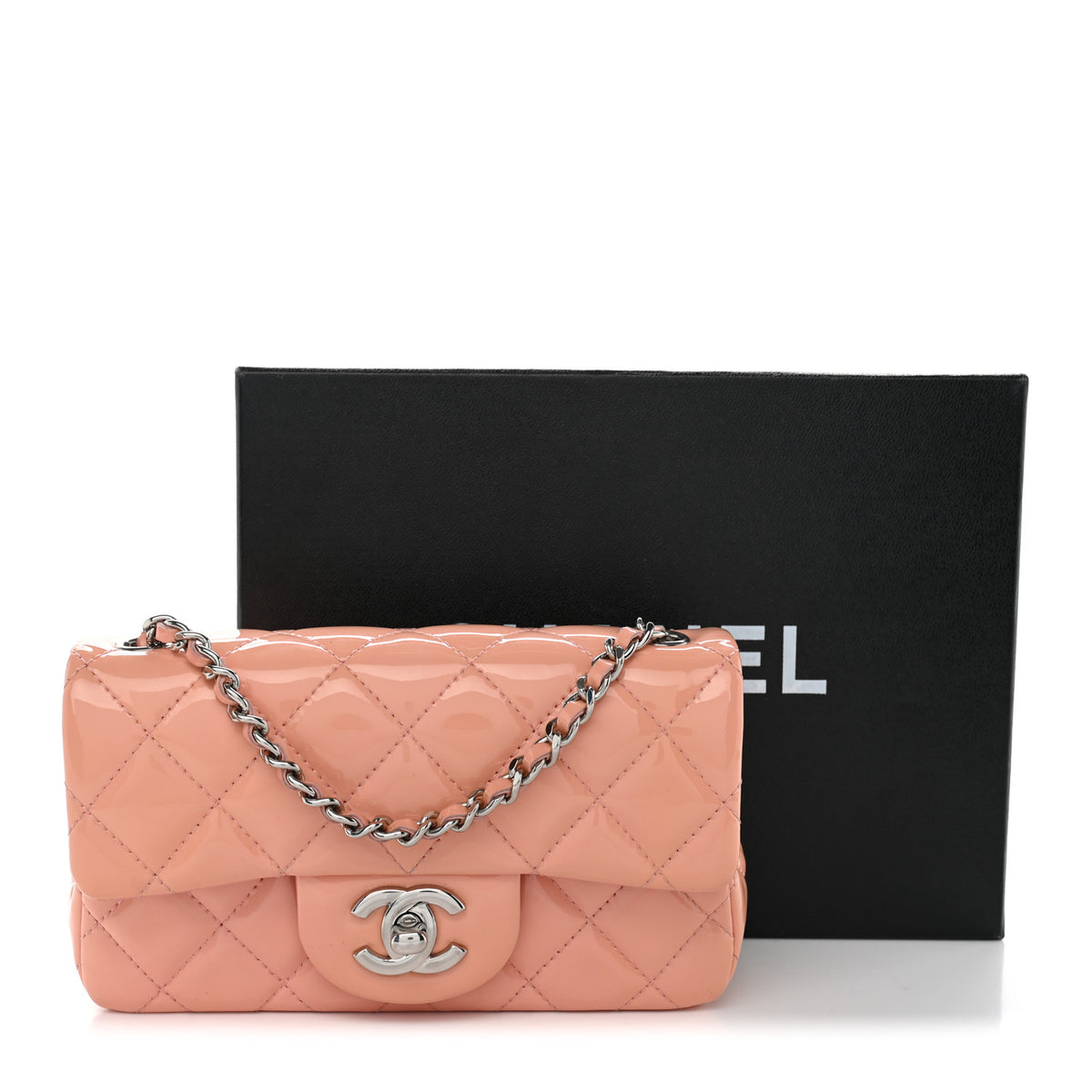 Patent Calfskin Quilted Extra Mini Rectangular Flap Pink