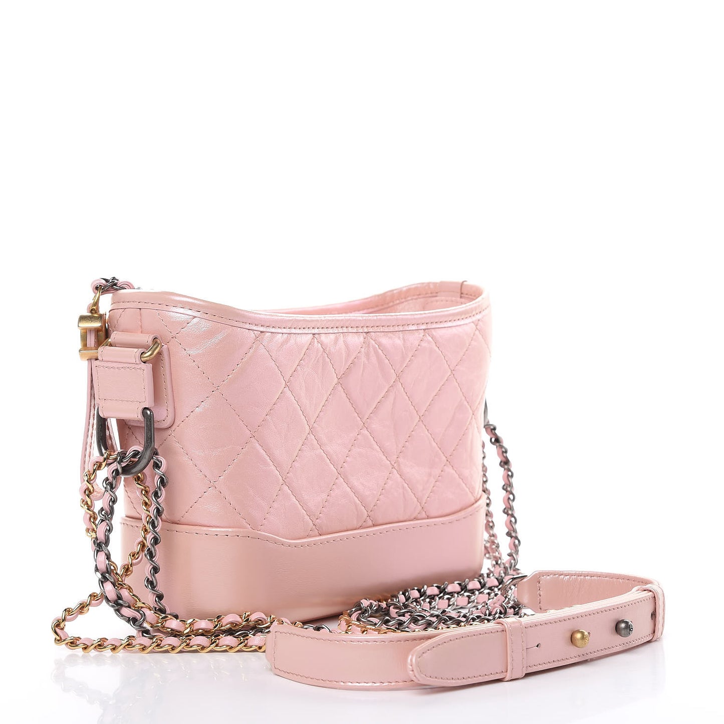 Iridescent Aged Calfskin Quilted Small Gabrielle Hobo Light Pink