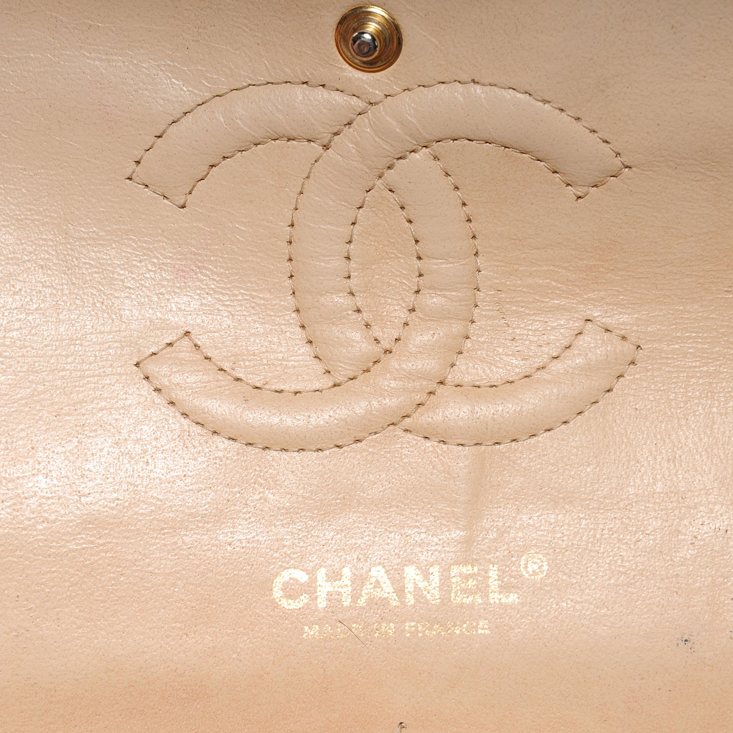 Caviar Quilted Medium Double Flap Beige