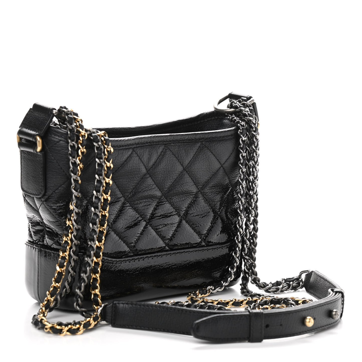 Patent Goatskin Quilted Small Gabrielle Hobo Black