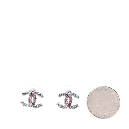 Chanel Crystal CC Earrings Silver Multicolor 2 of 5