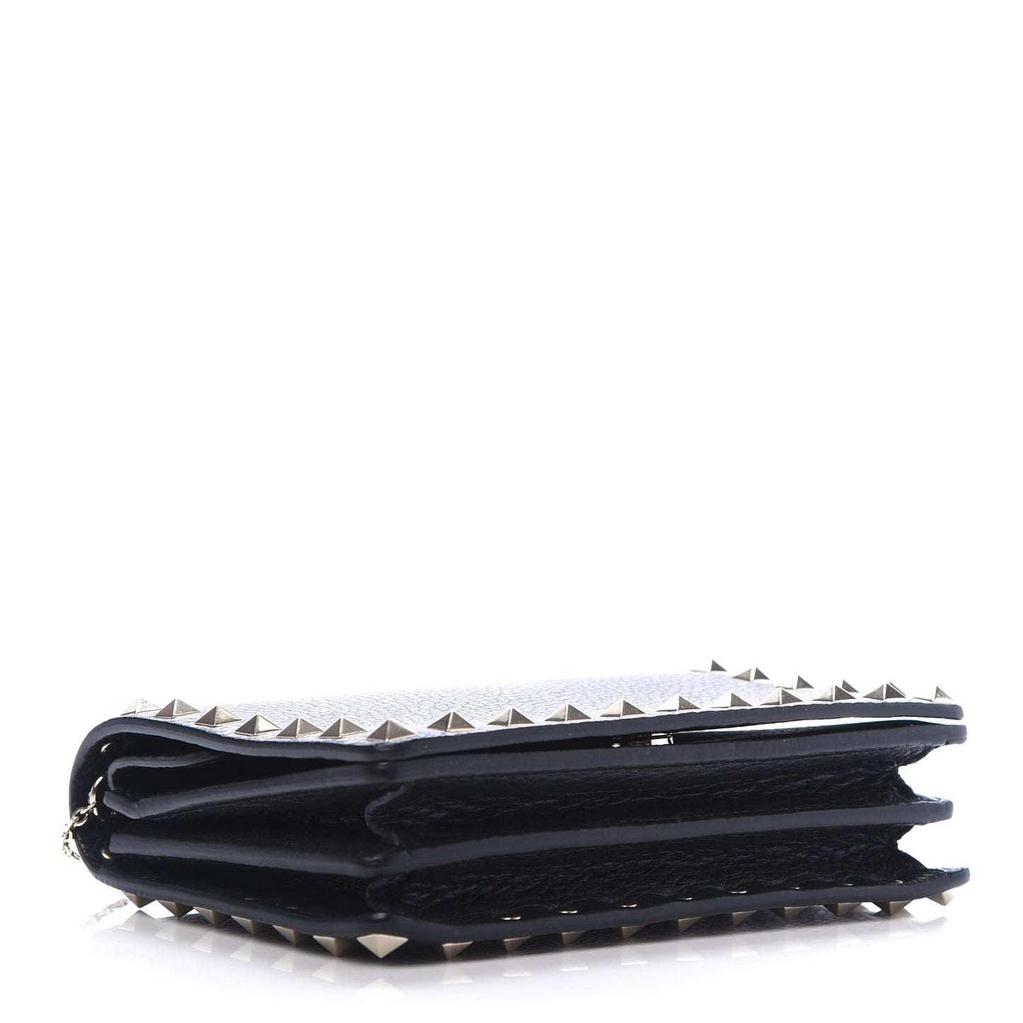 Pebbled Calfskin Rockstud Wallet on Chain Black