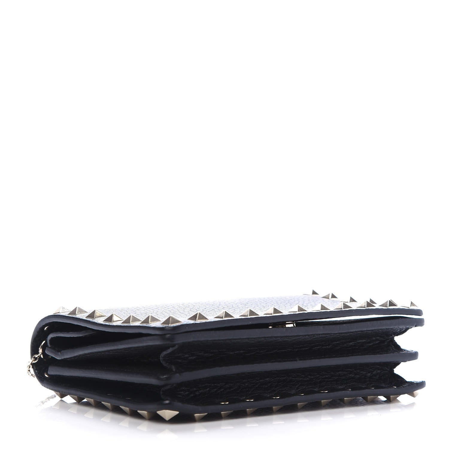 Valentino Garavani Pebbled Calfskin Rockstud Wallet on Chain Black 4 of 10