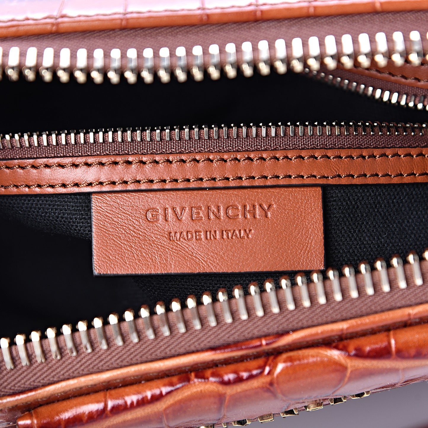 Calfskin Crocodile Embossed Small Antigona Cognac