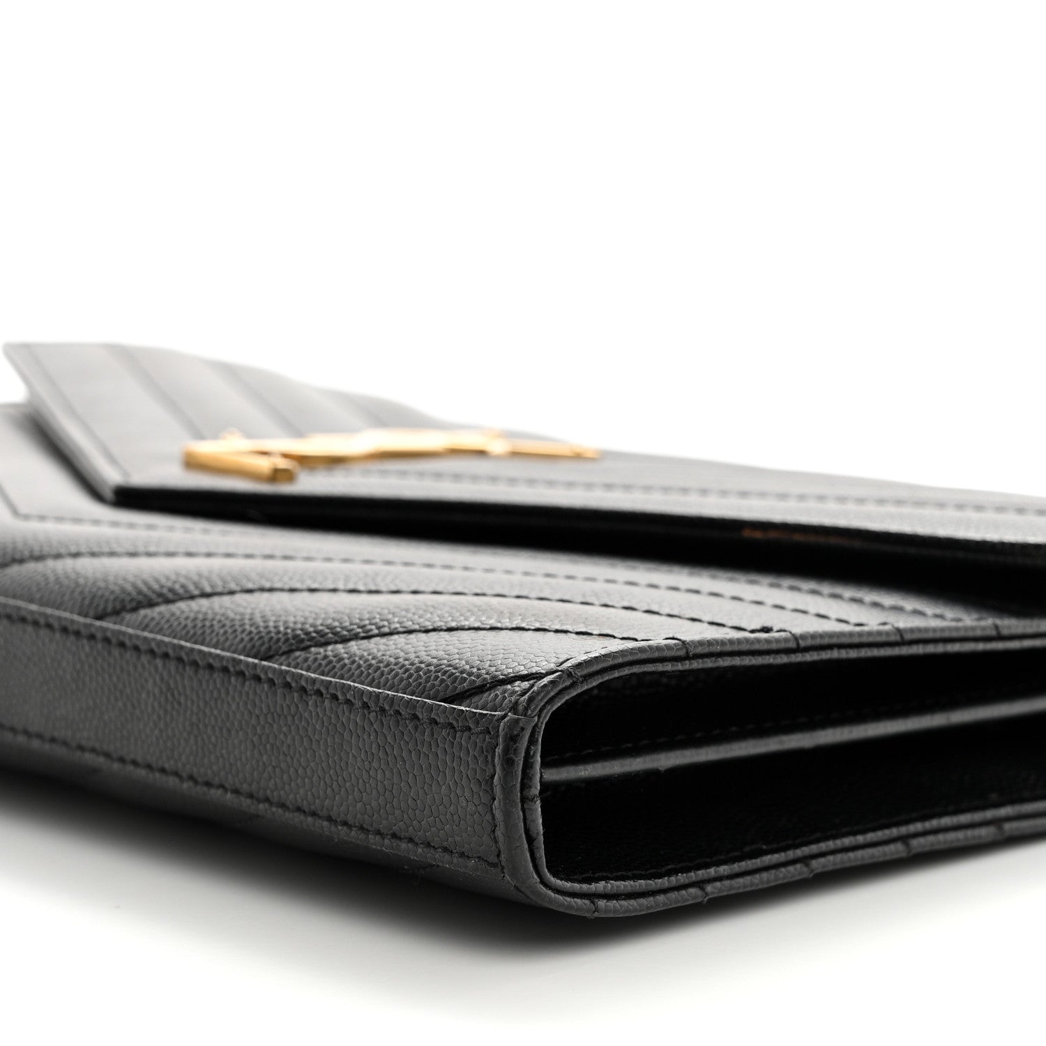 Saint Laurent Grain De Poudre Matelasse Chevron Monogram Chain Wallet Black 10 of 10