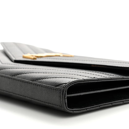 Saint Laurent Grain De Poudre Matelasse Chevron Monogram Chain Wallet Black 10 of 10