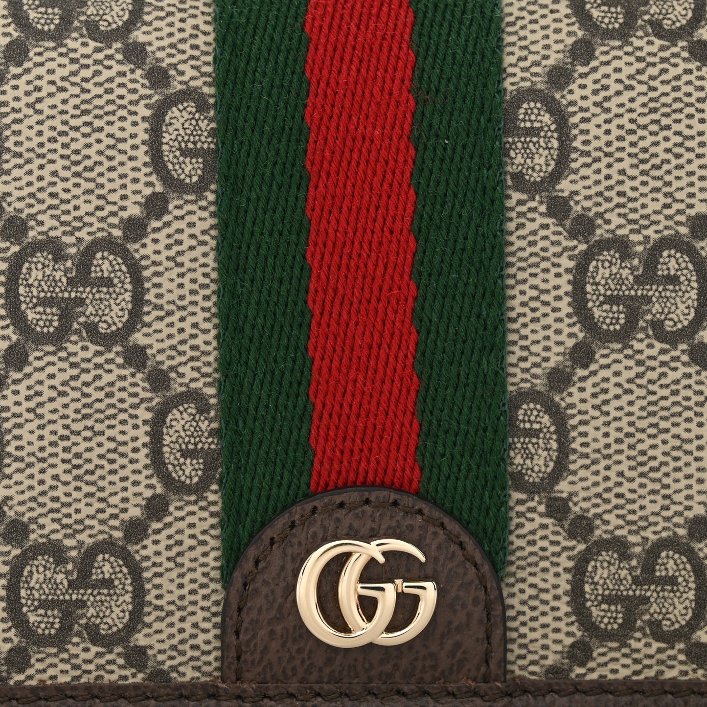 GG Supreme Monogram Web Ophidia Small Wallet Beige Dark Brown