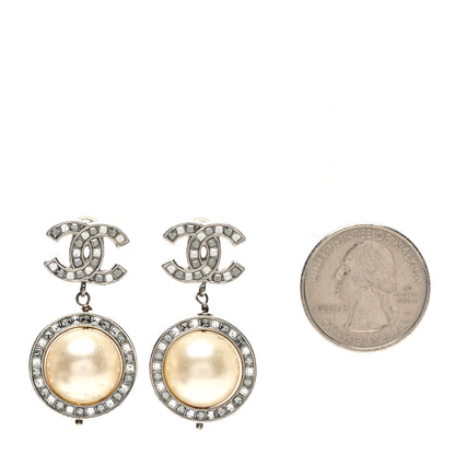 Chanel Baguette Crystal CC Pearl Drop Art Decoco Earrings Silver 2 of 4