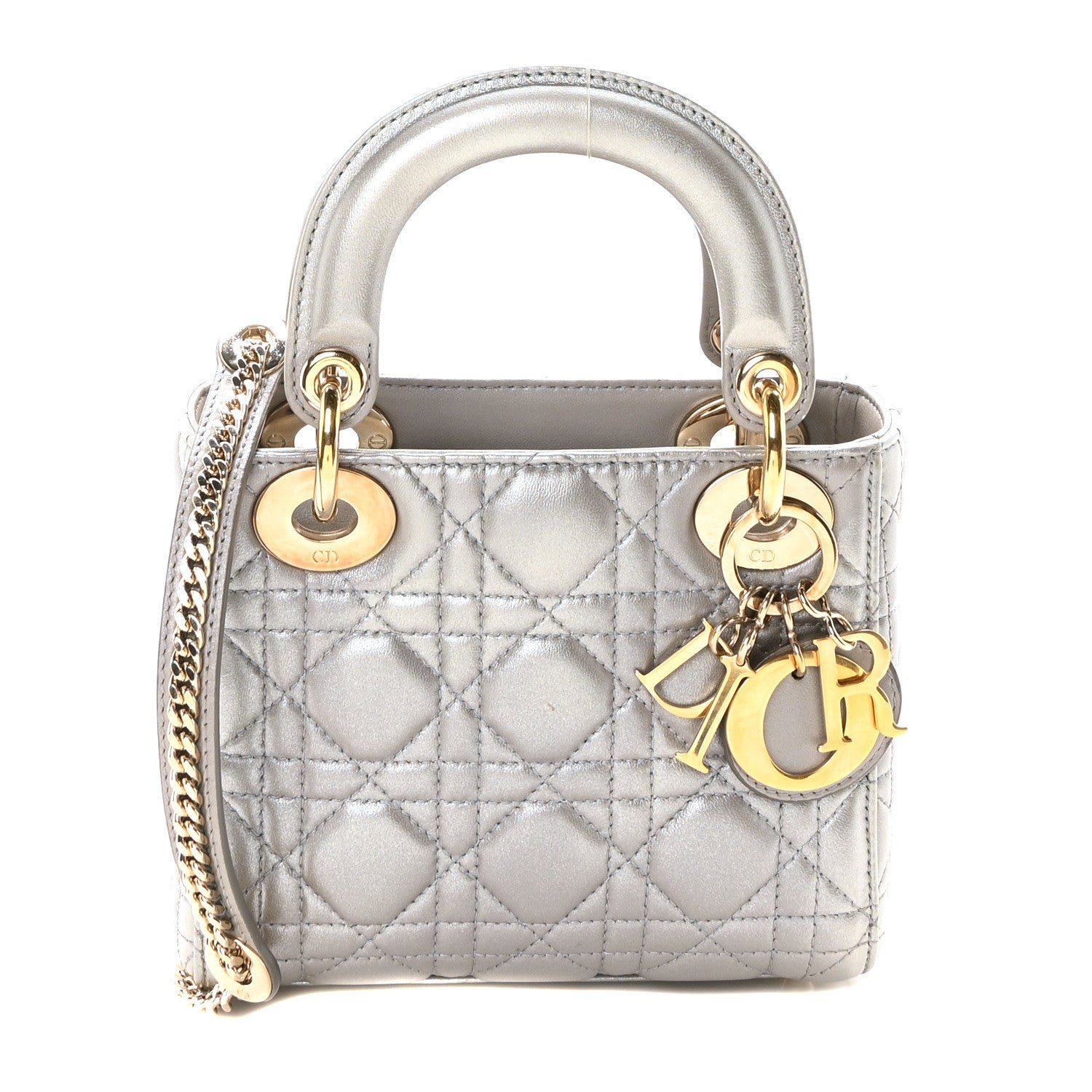 Christian Dior Metallic Lambskin Cannage Mini Lady Dior Grey 1 of 10