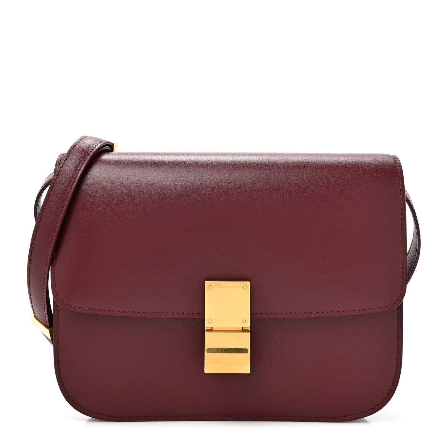Box Calfskin Medium Classic Box Flap Bag Burgundy