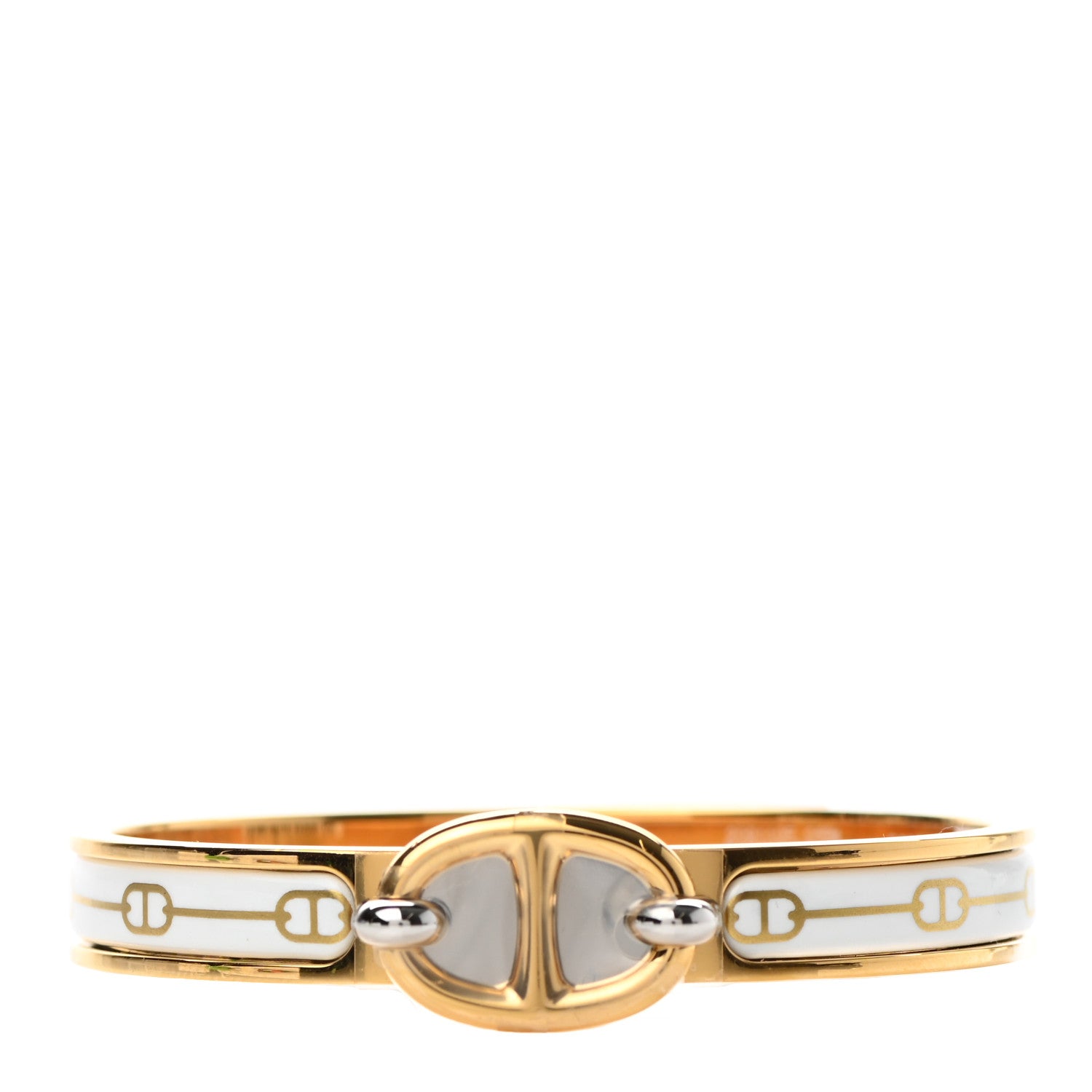 Hermes Enamel Mini Farandole Clic Chaine D'Ancre Bracelet Or White 1 of 6