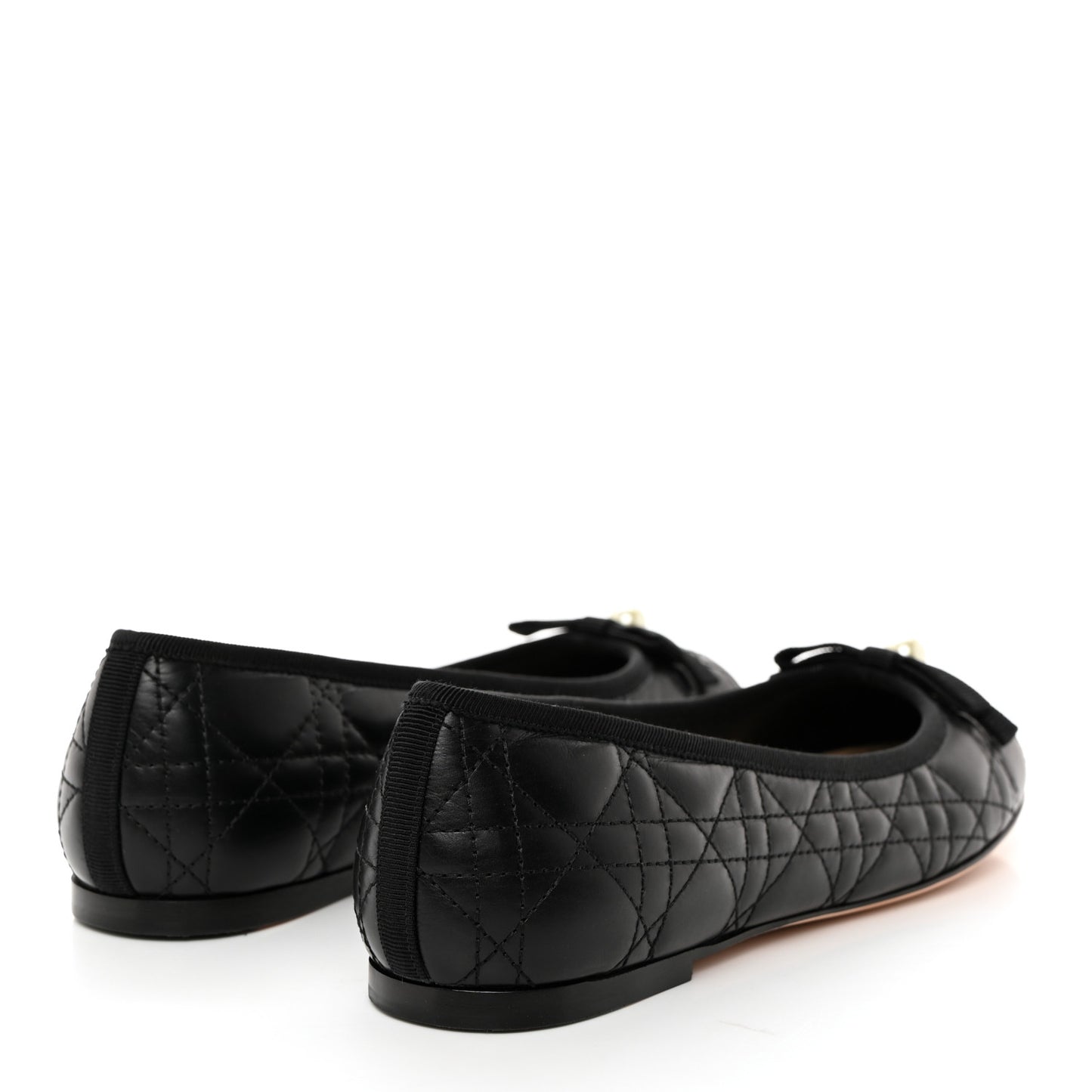 Calfskin Cannage Pearl Bow Ballet Flats 37.5 Black