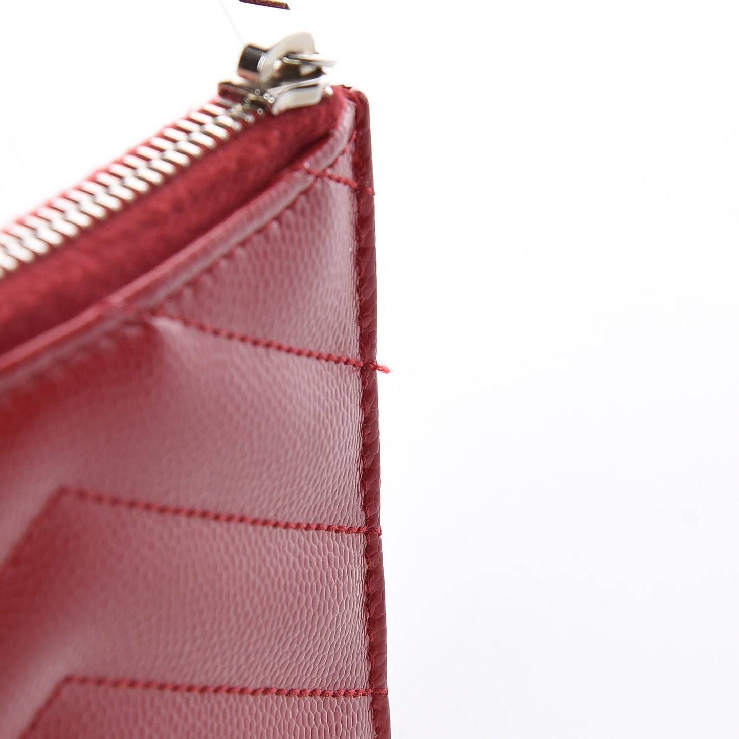 Grain De Poudre Matelasse Chevron Monogram Zipped Card Case Rouge