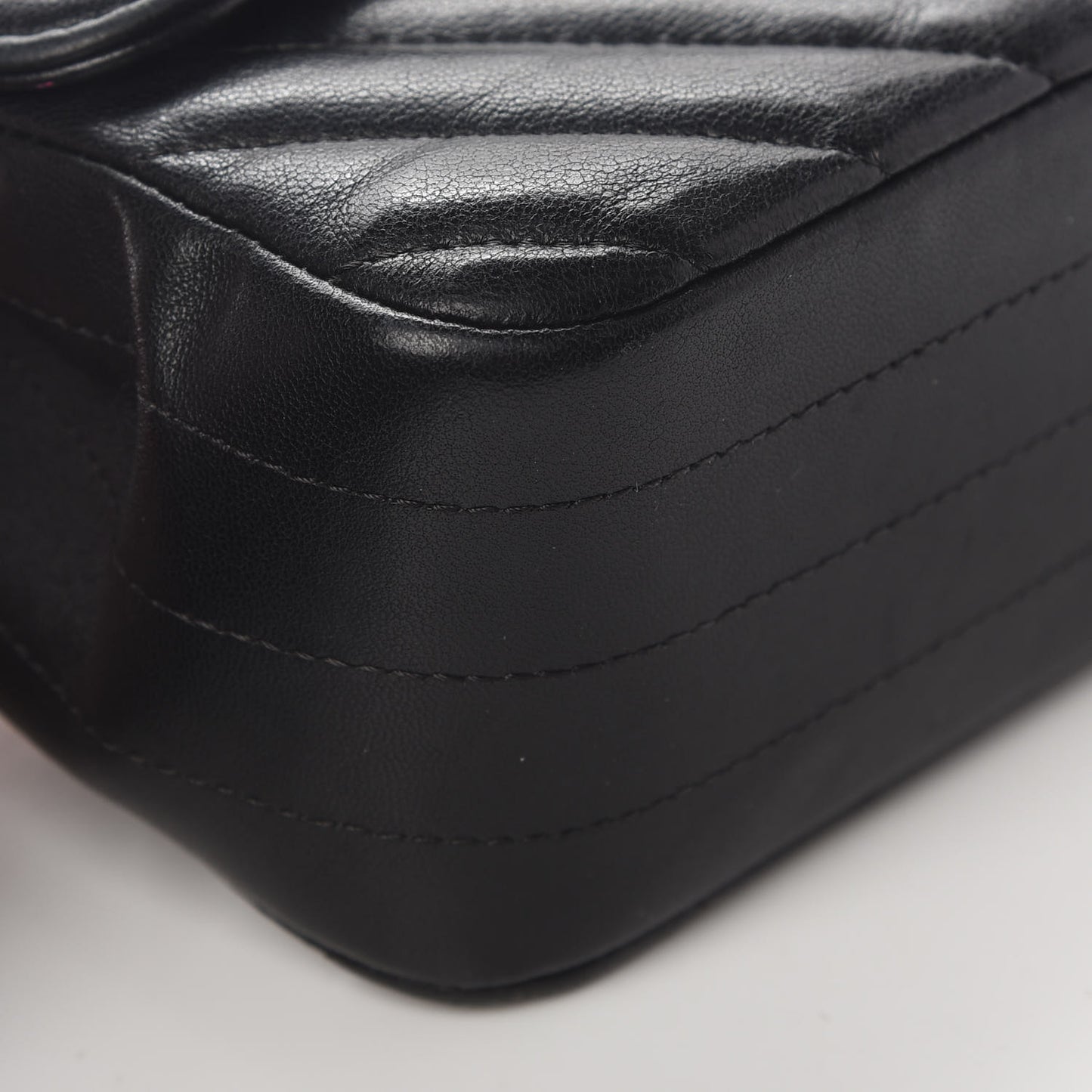 Lambskin Chevron Quilted Mini Rectangular Flap Black