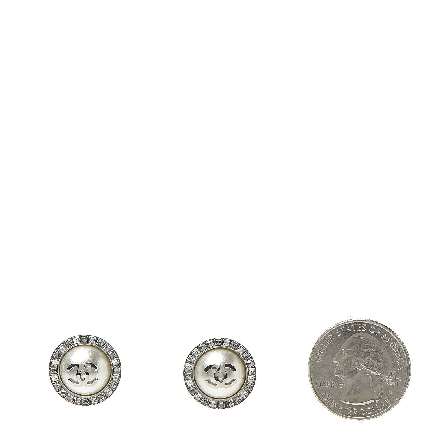 Chanel Pearl Baguette CC Round Earrings Silver 2 of 5