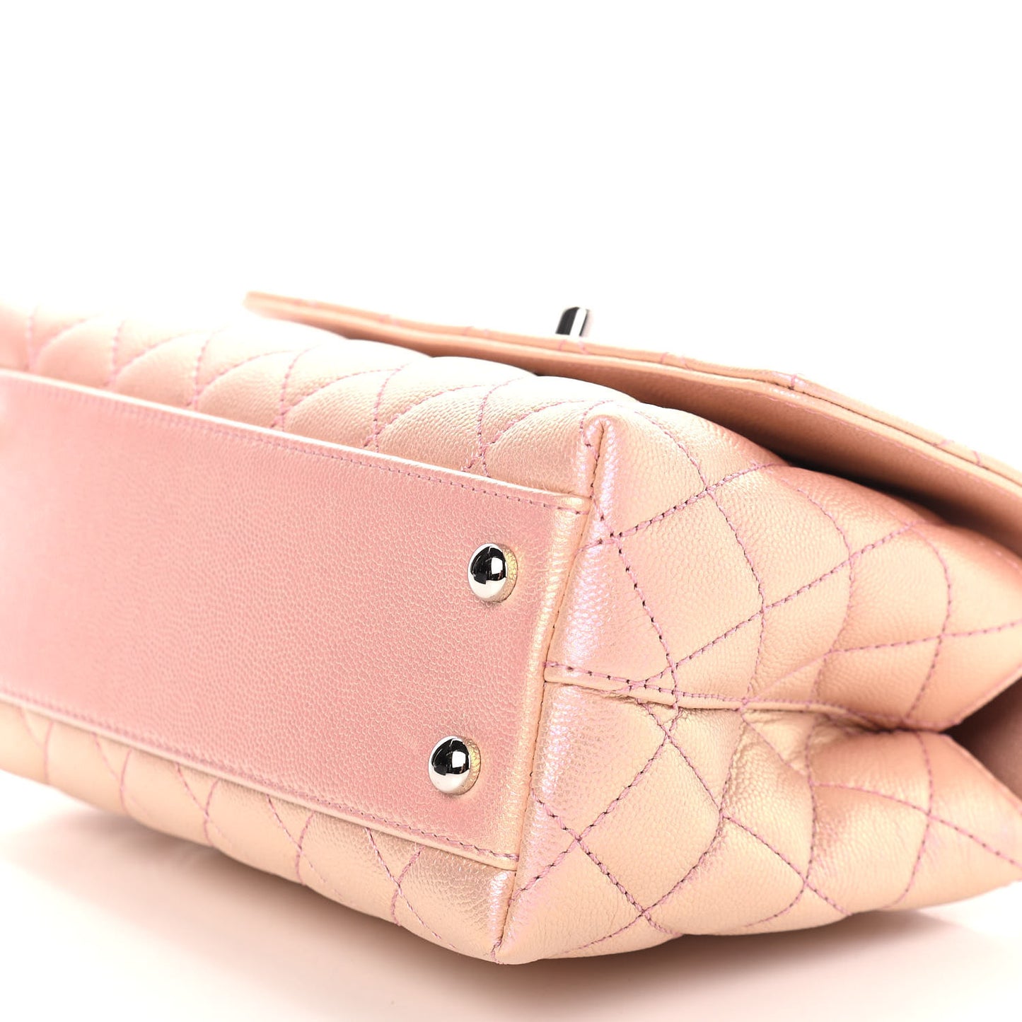Iridescent Caviar Quilted Mini Coco Handle Flap Pink