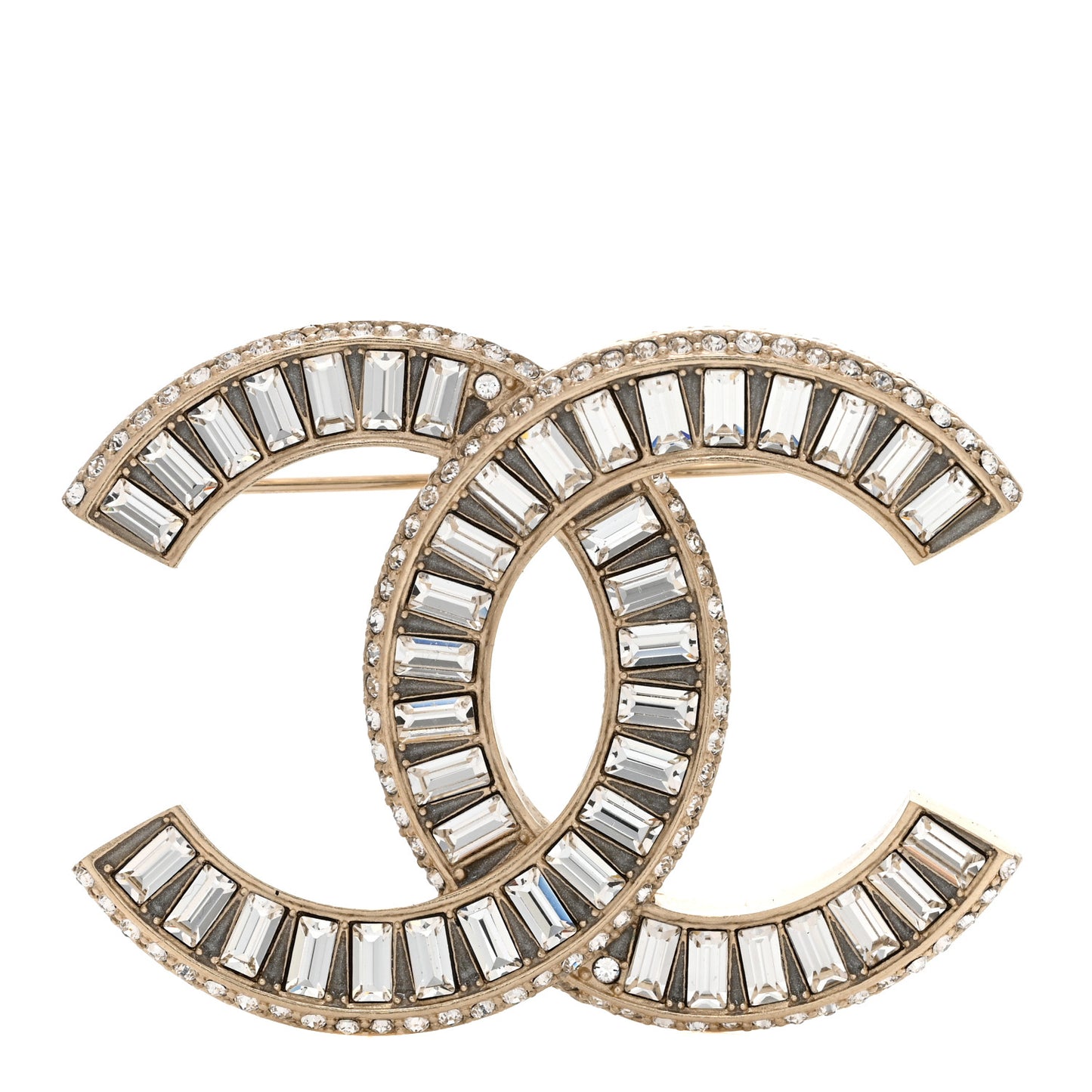 Baguette Crystal CC Brooch Gold