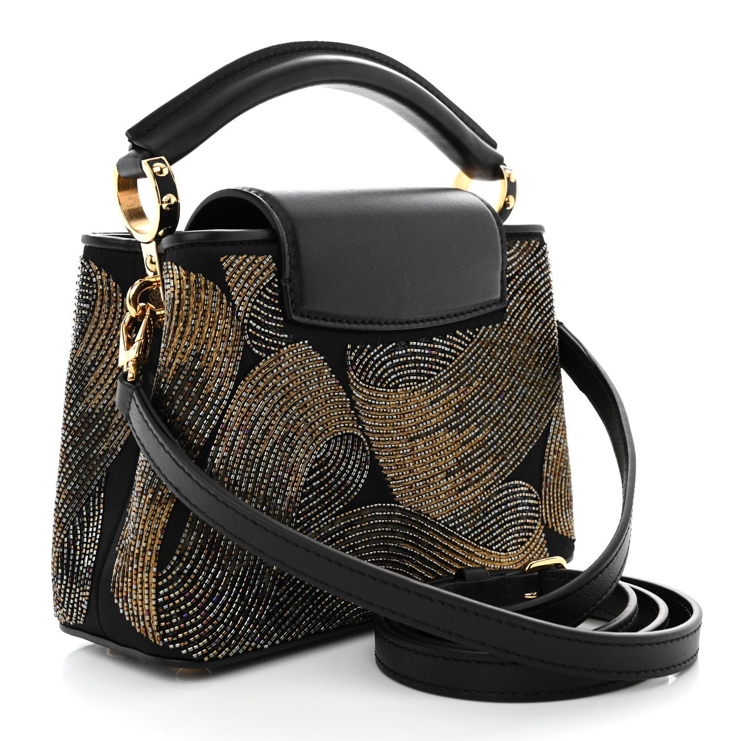 Louis Vuitton Satin Beaded Embroidered Cruella Calfskin Capucines Mini Gold Black 4 of 10