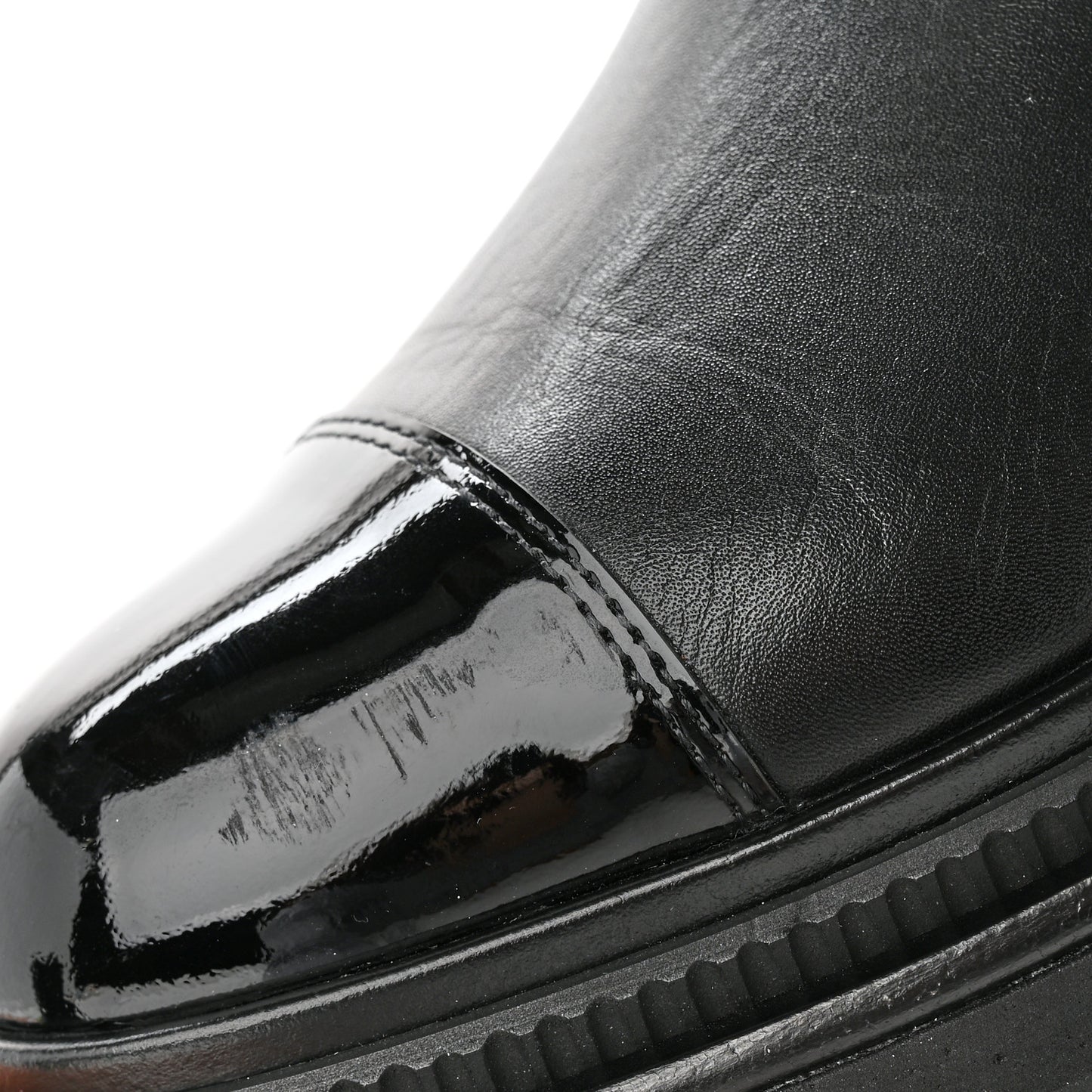 Calfskin Patent Cap Toe Ankle Boots 36 Black