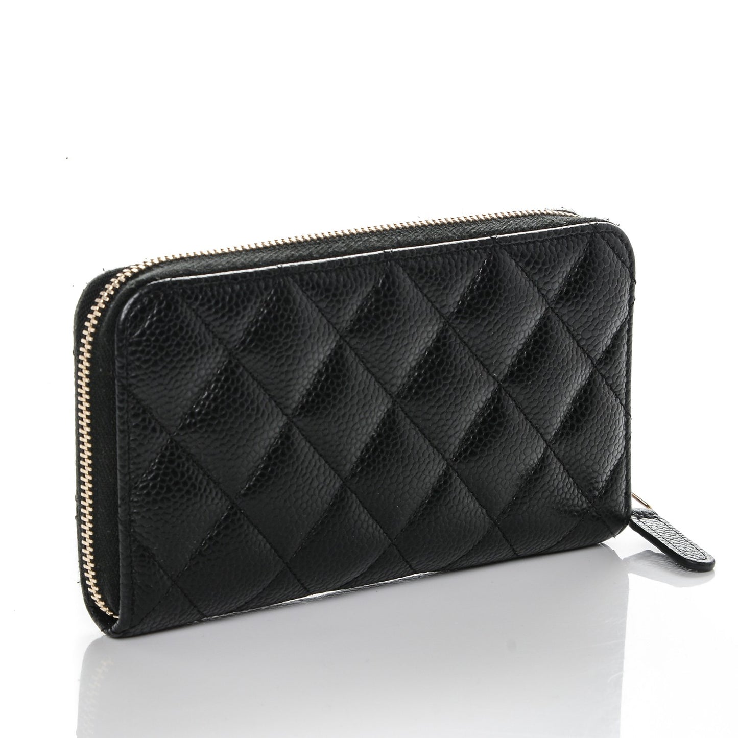 Caviar Quilted Small Zip Around Wallet Black