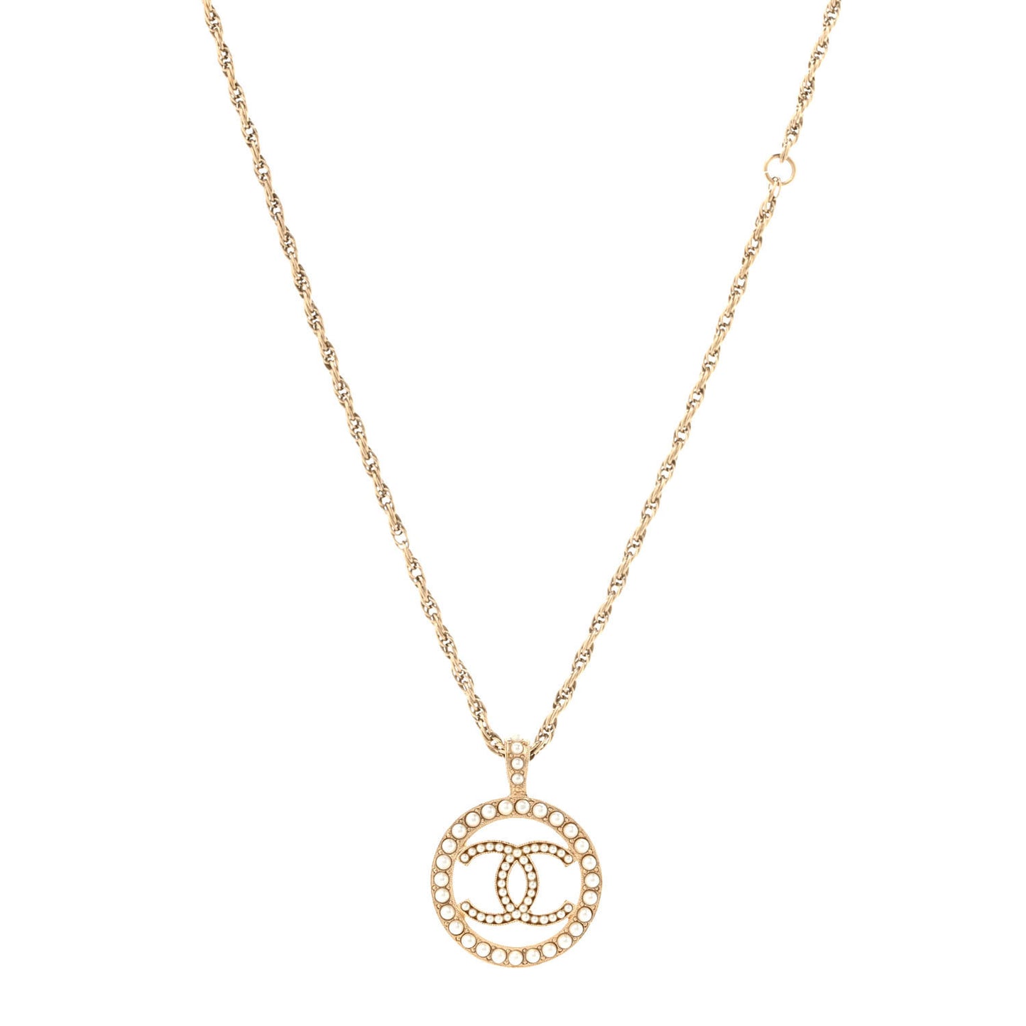 Pearl CC Round Pendant Necklace Gold