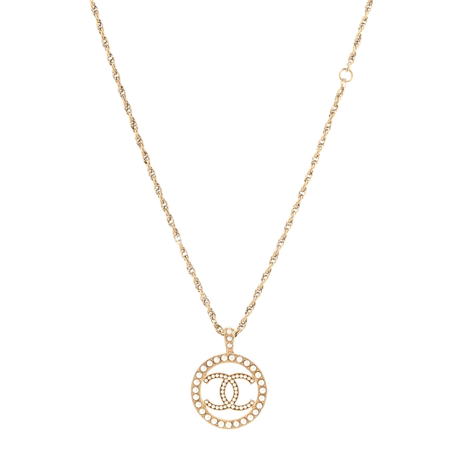 Chanel Pearl CC Round Pendant Necklace Gold 1 of 7