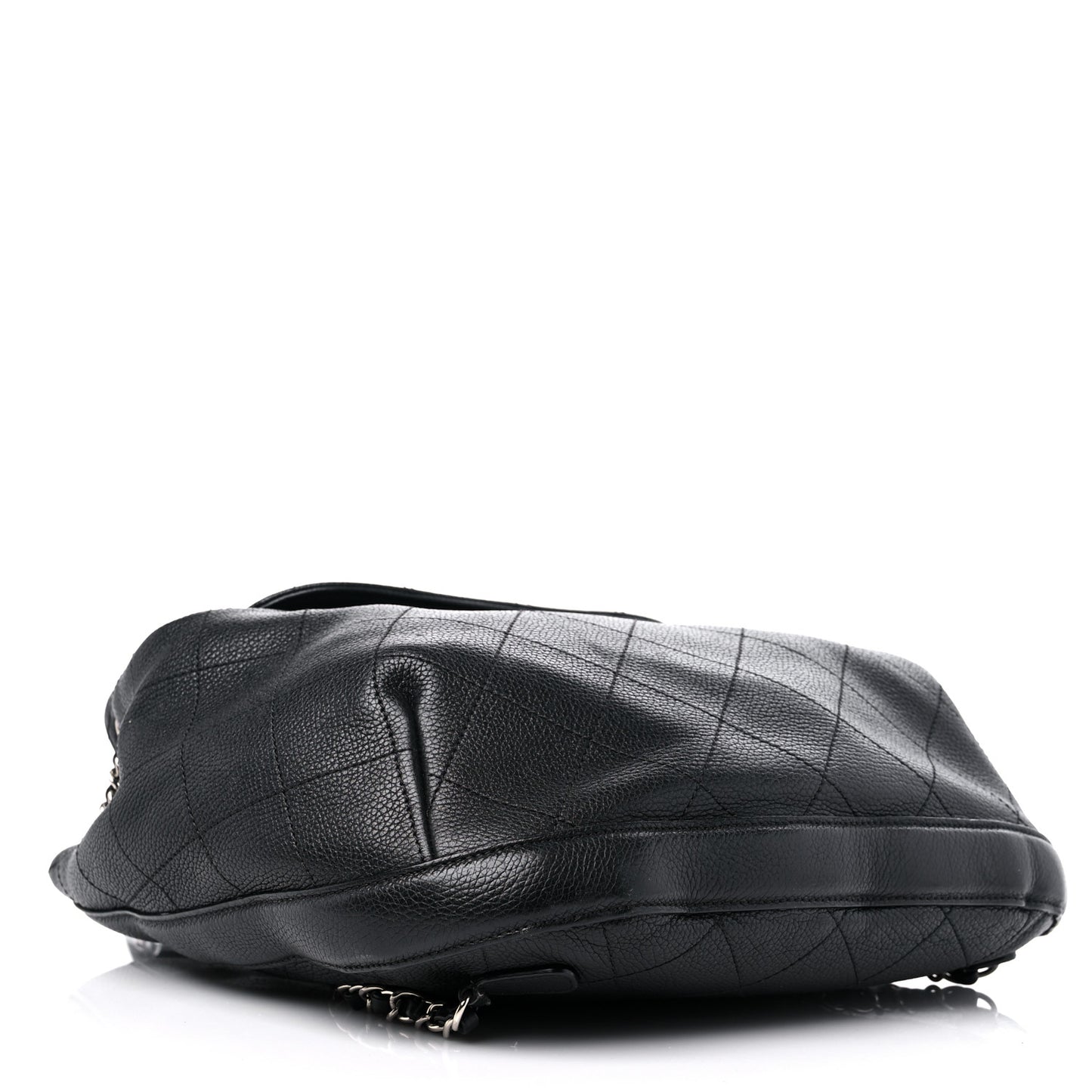 Grained Calfskin Stitched Flap Drawstring Backpack Black