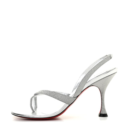 Christian Louboutin Glitter Calfskin Taralita 85 Thong Sandals 39 Silver 2 of 22