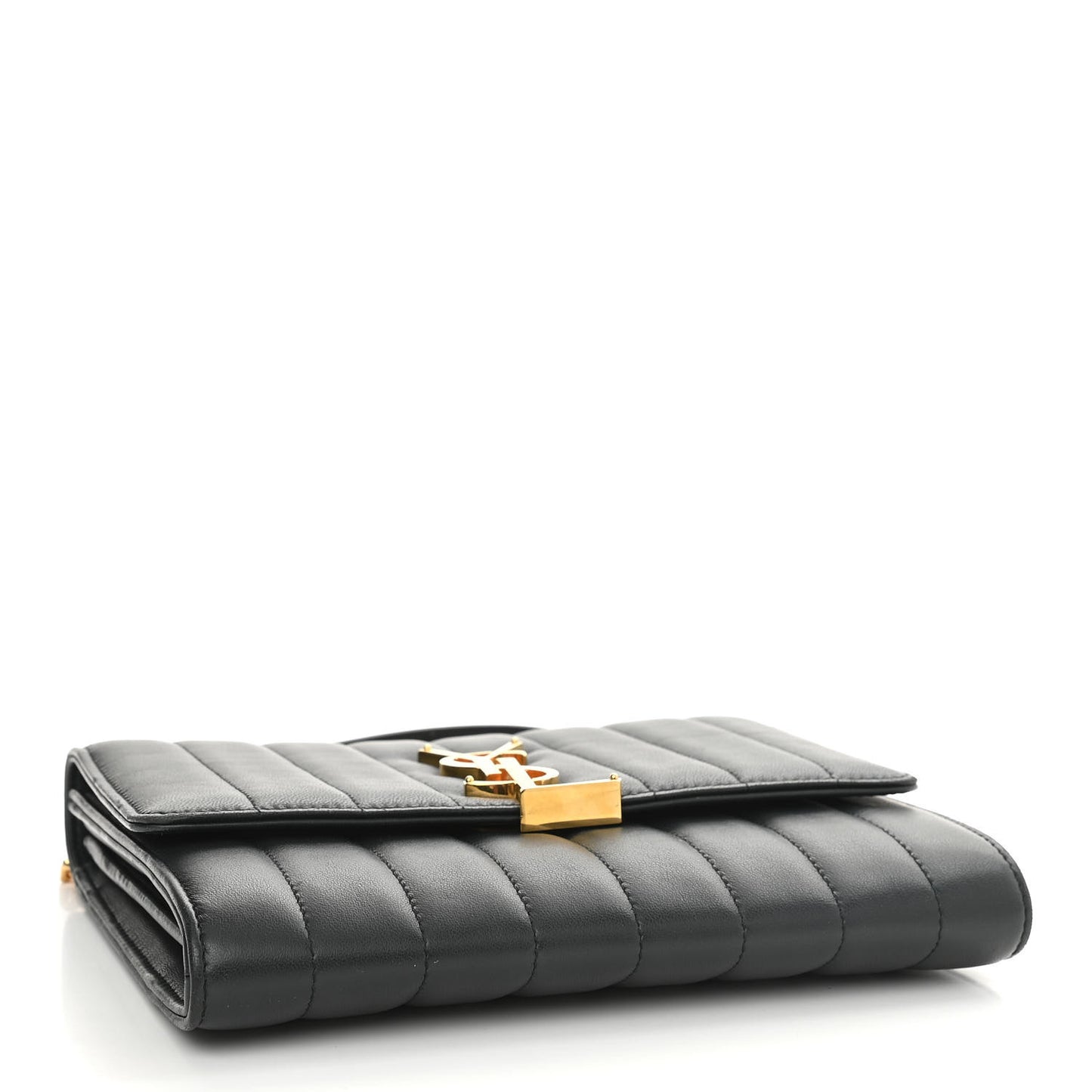 Lambskin Matelasse Monogram Vicky Chain Wallet Black
