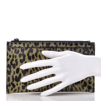 Saint Laurent Patent Glitter Leopard Monogram Zip Pouch Gold Black 2 of 7