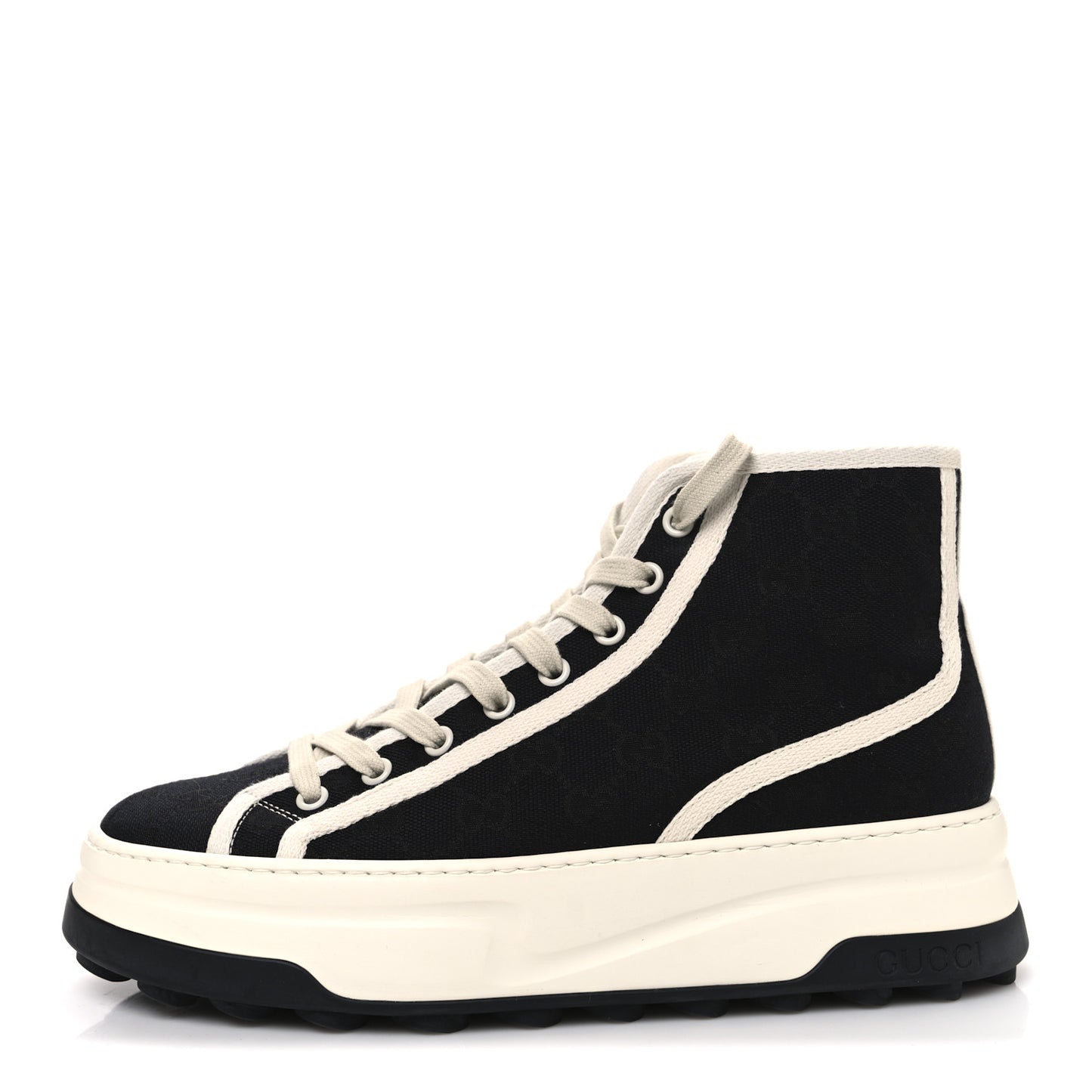 New Canvas GG Monogram Womens Tennis 1977 High Top 55mm Platform Sneakers 39.5 Black Mystic White