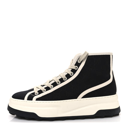 Gucci New Canvas GG Monogram Womens Tennis 1977 High Top 55mm Platform Sneakers 39.5 Black Mystic White 1 of 13