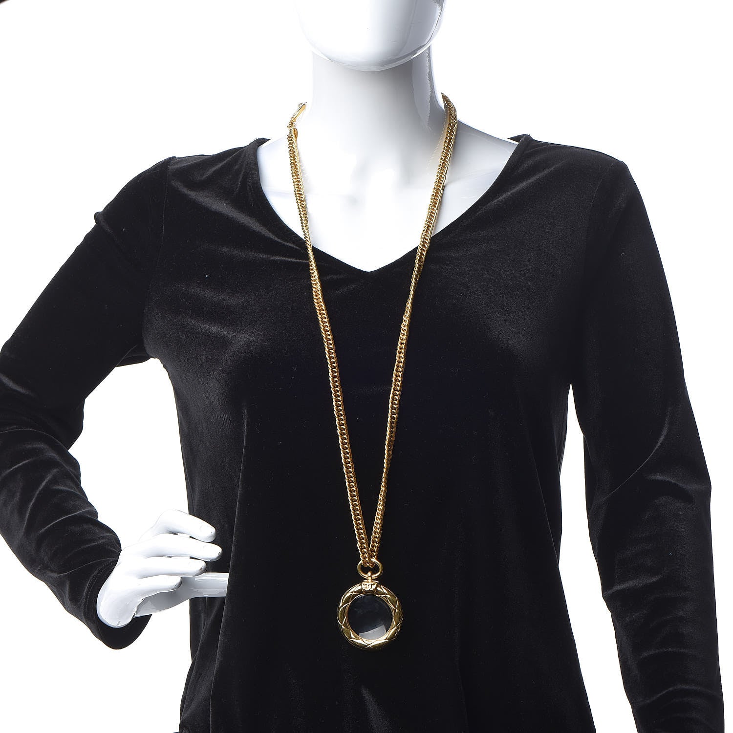 Chanel CC Quilted Loupe Chain Necklace Gold 2 of 5