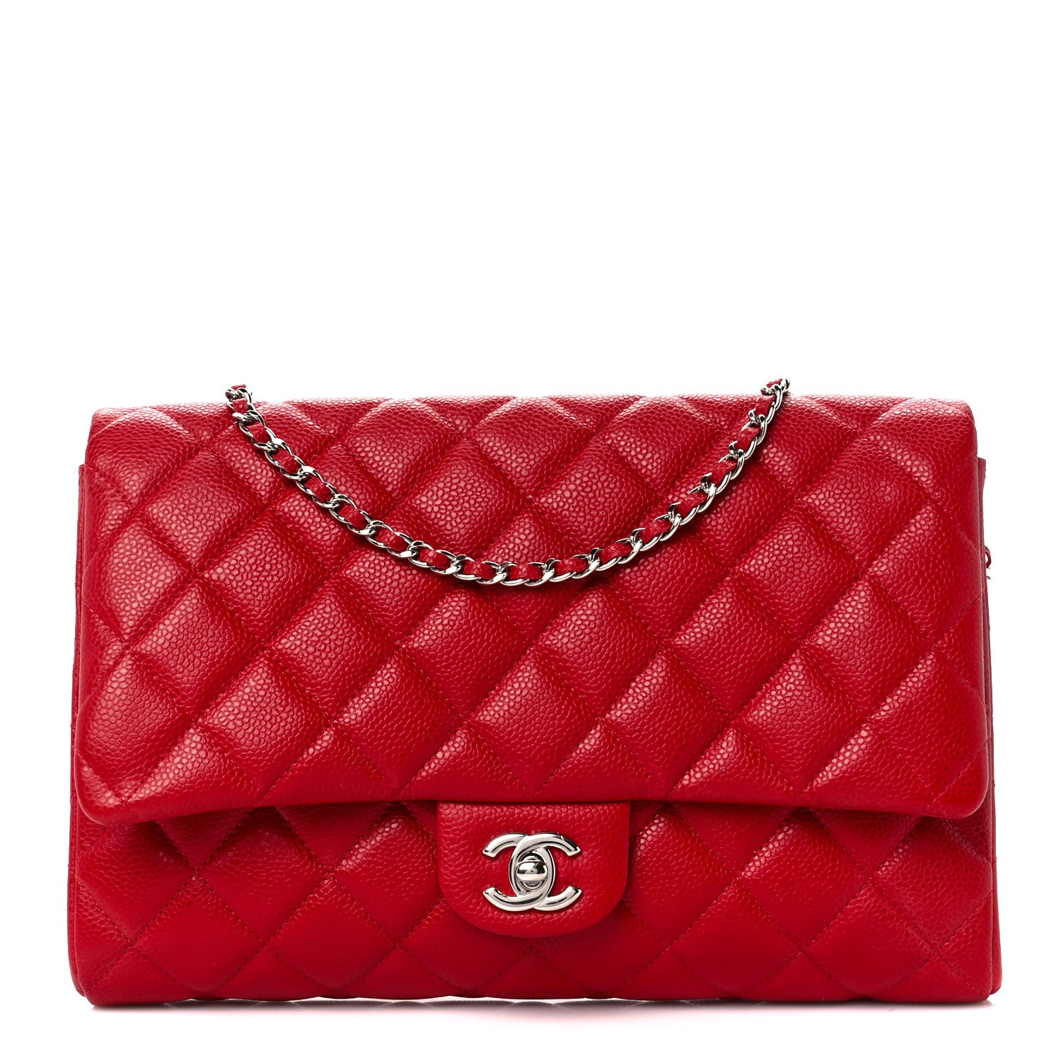 Chanel Caviar Quilted Clutch With Chain Flap Red 1 of 12