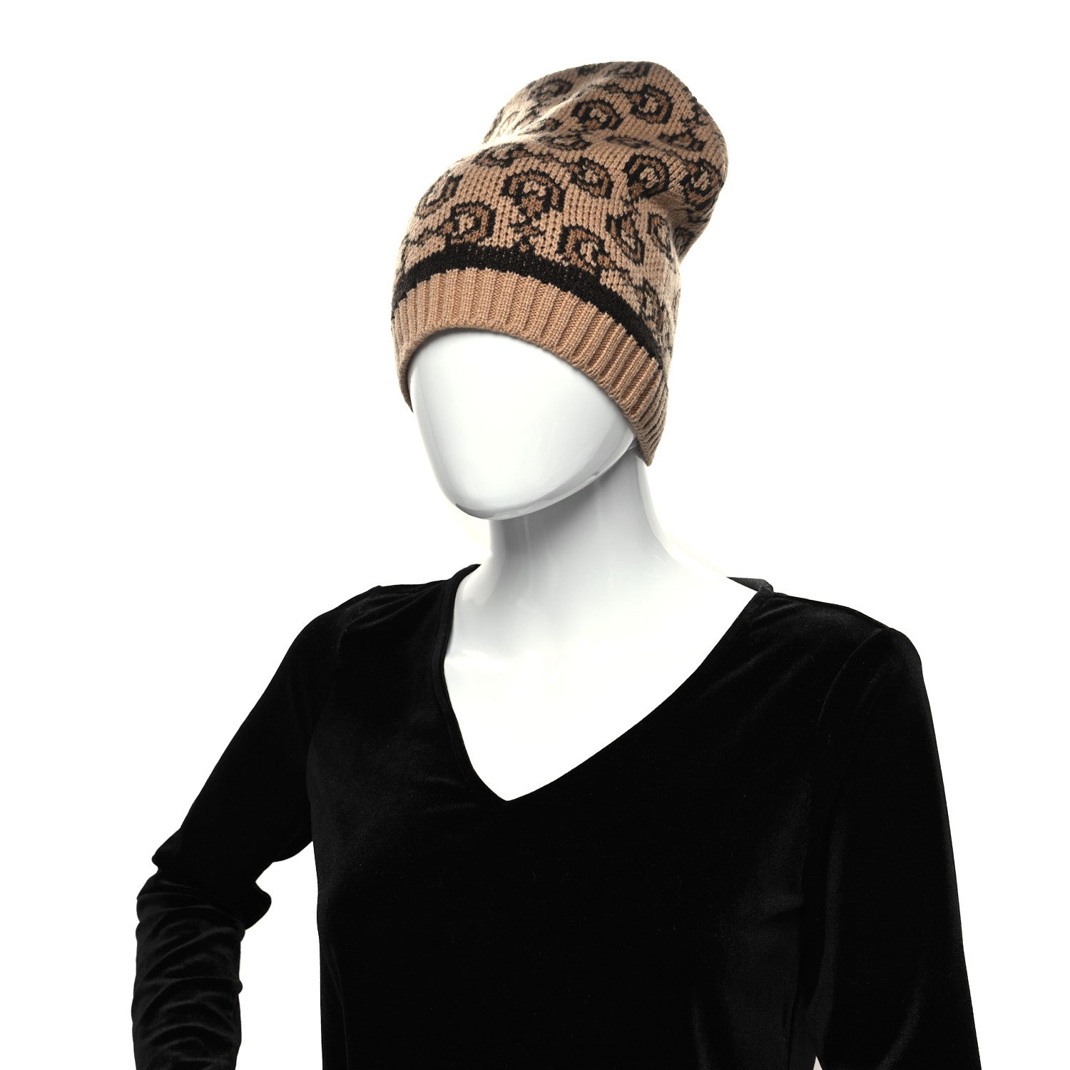 Gucci Wool Cashmere Horsebit Cross Beanie Hat M Beige 2 of 6