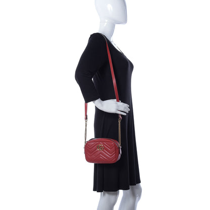 Gucci Calfskin Matelasse Mini GG Marmont Chain Shoulder Bag Hibiscus Red 2 of 9