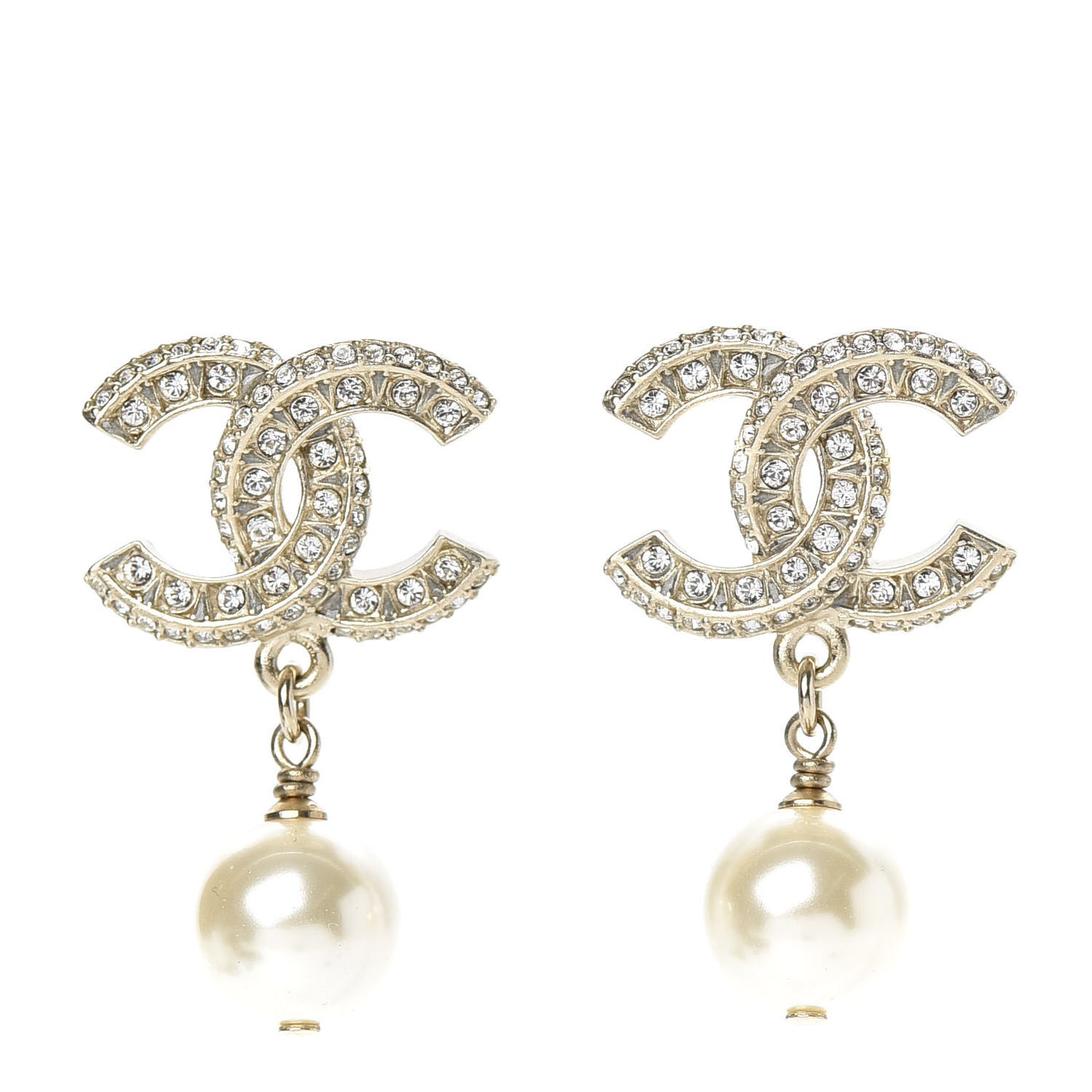 Crystal Pearl CC Drop Earrings Gold
