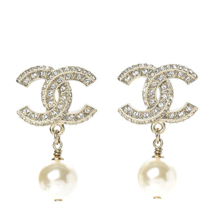 Chanel Crystal Pearl CC Drop Earrings Gold 1 of 5
