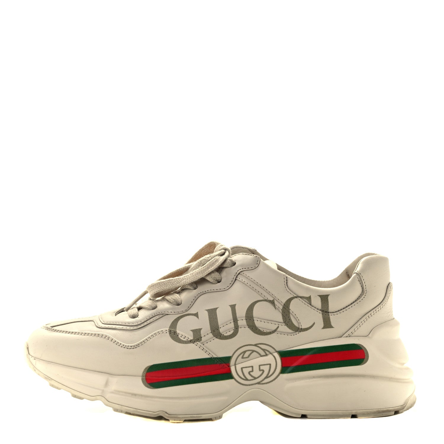 Gucci Calfskin Logo Womens Rhyton Sneakers 38.5 Ivory 1 of 10
