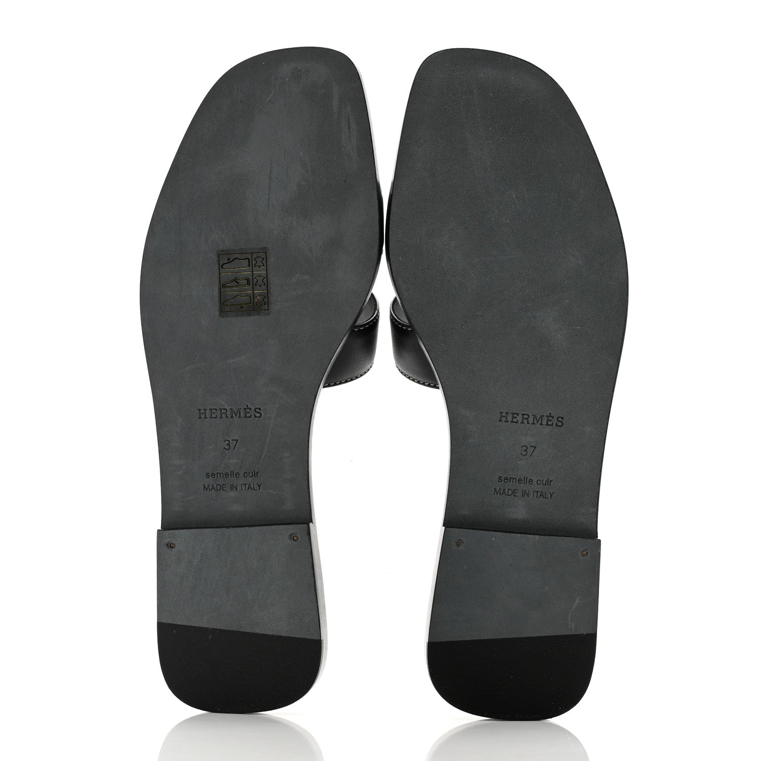 Hermes Box Calfskin Oran Sandals 37 Black 5 of 9