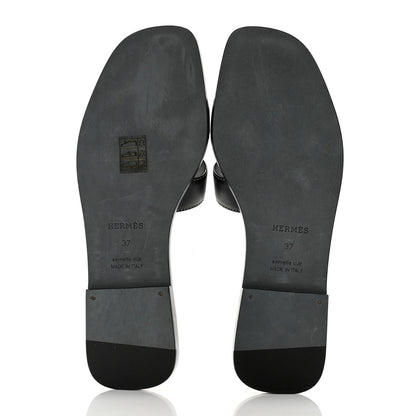 Hermes Box Calfskin Oran Sandals 37 Black 5 of 9