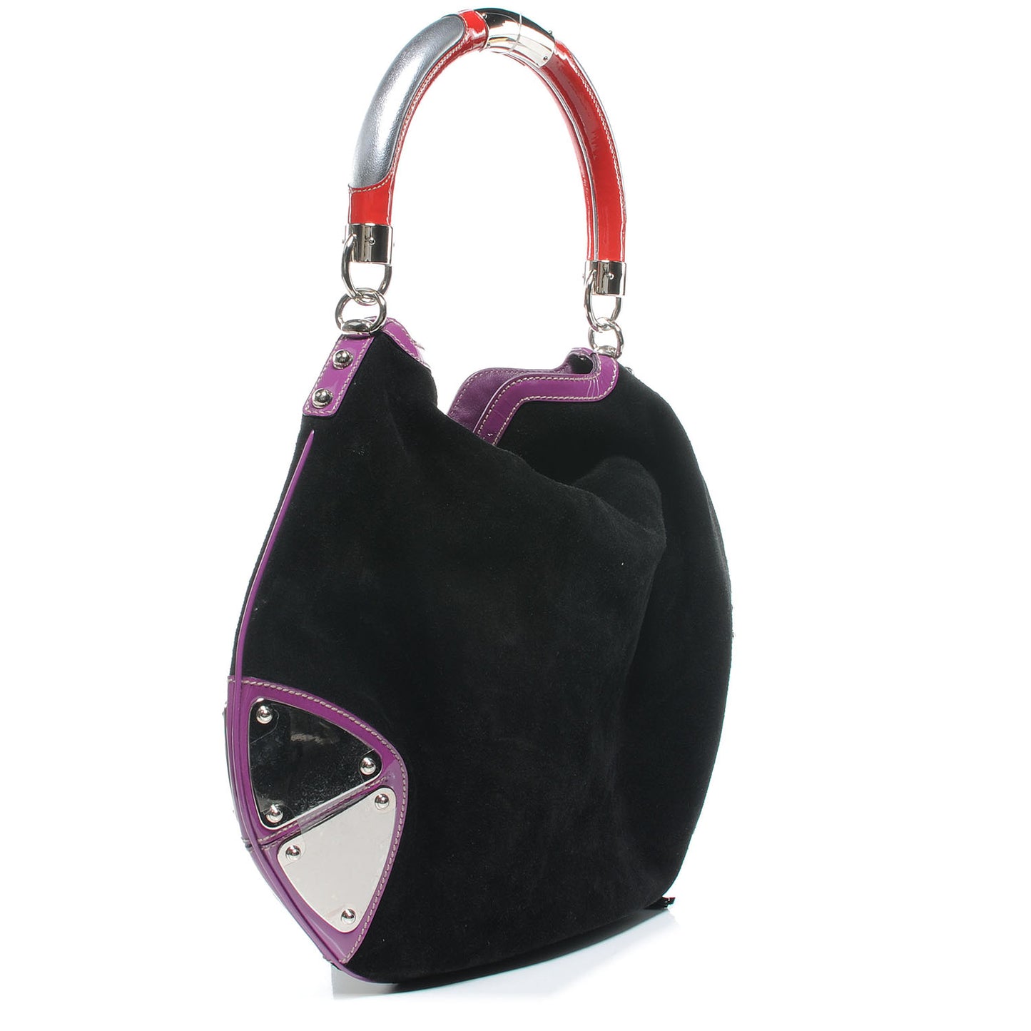 Suede Large Indy Top Handle Hobo Black Purple Red