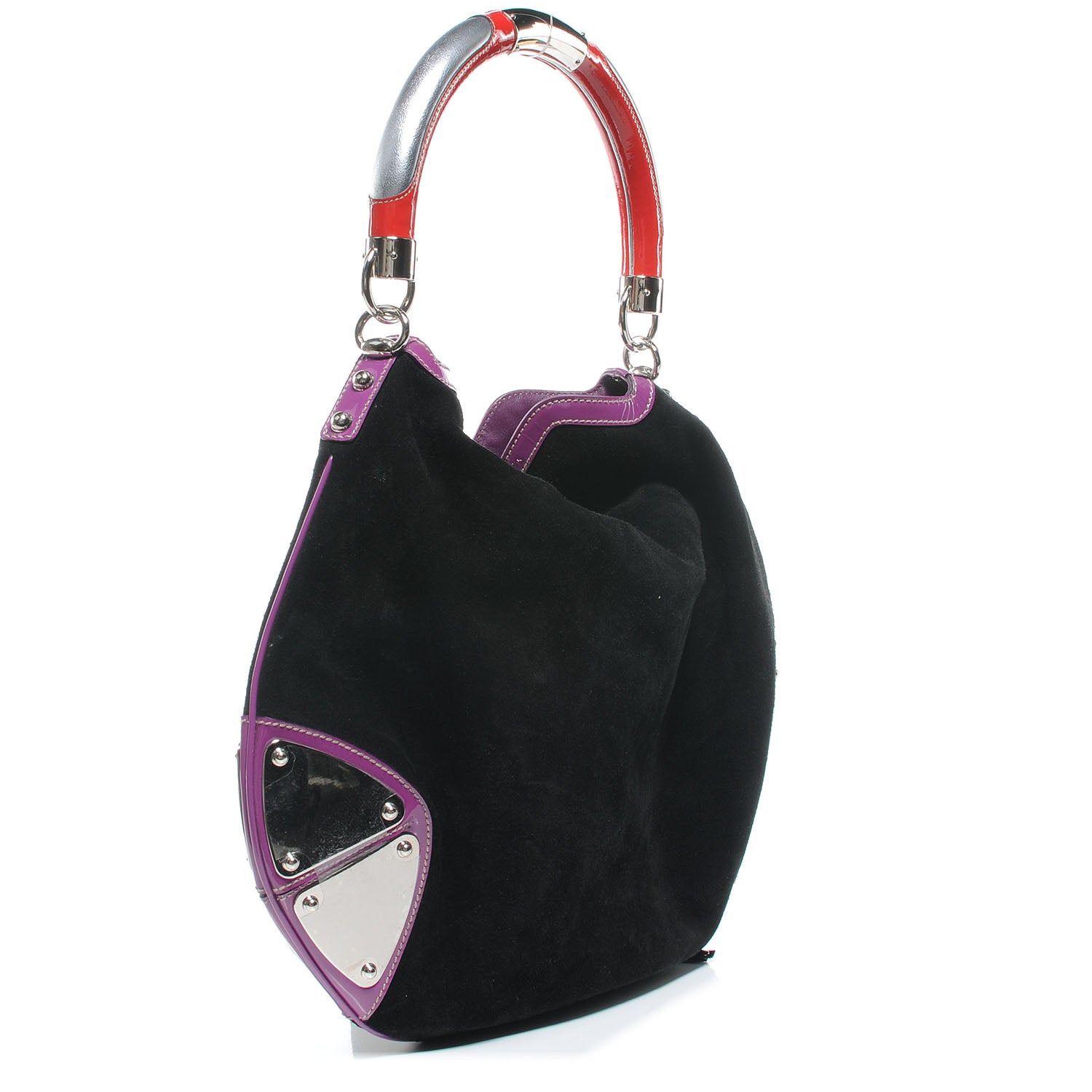 Gucci Suede Large Indy Top Handle Hobo Black Purple Red 2 of 7
